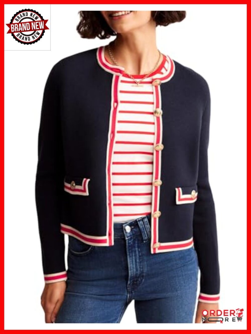 Tweed Knit Cropped Cardigan Sweater Button Down Boxy Fit